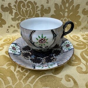 Vintage Japanese Porcelain Elegant Floral Teacup and Saucer Set